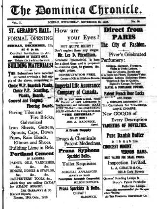 cover page of Dominica Chronicle published on November 30, 1910