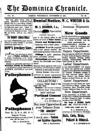 cover page of Dominica Chronicle published on November 15, 1911