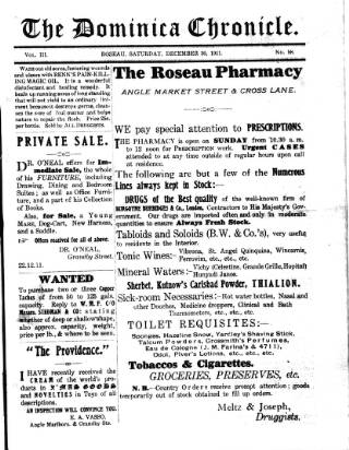 cover page of Dominica Chronicle published on December 30, 1911