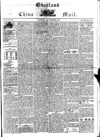 cover page of Overland China Mail published on November 30, 1859