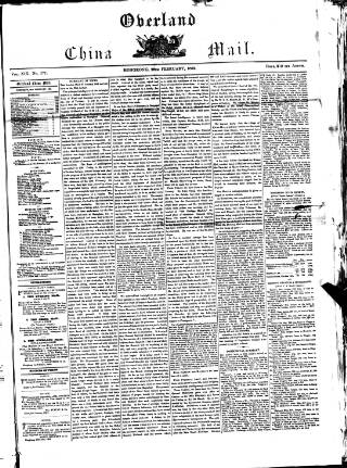 cover page of Overland China Mail published on February 28, 1863