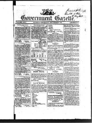 cover page of Government Gazette (India) published on December 30, 1819