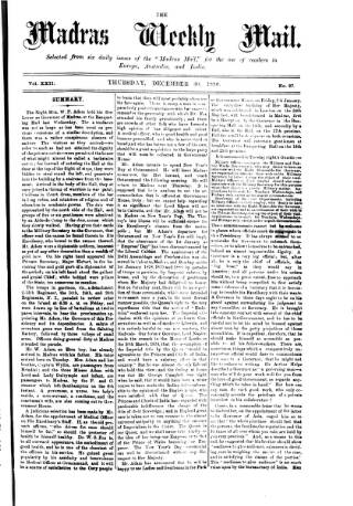 cover page of Madras Weekly Mail published on December 30, 1880