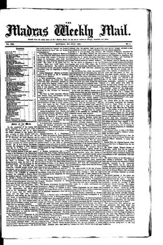 cover page of Madras Weekly Mail published on July 6, 1889