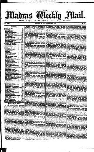 cover page of Madras Weekly Mail published on September 18, 1889
