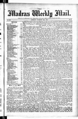 cover page of Madras Weekly Mail published on November 30, 1905