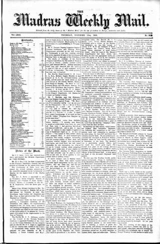 cover page of Madras Weekly Mail published on November 15, 1906