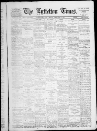 cover page of Lyttelton Times published on February 28, 1919