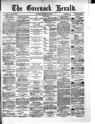cover page of Greenock Herald published on July 6, 1878