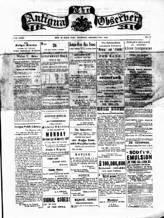 cover page of Antigua Observer published on December 30, 1886