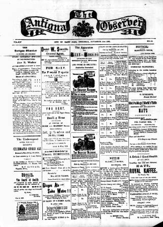 cover page of Antigua Observer published on November 15, 1888