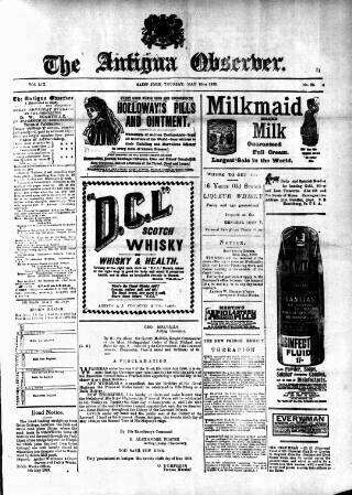 cover page of Antigua Observer published on May 29, 1902