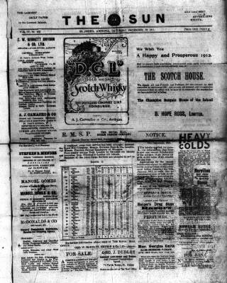 cover page of Sun (Antigua) published on December 30, 1911