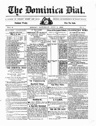 cover page of Dominica Dial published on July 6, 1889