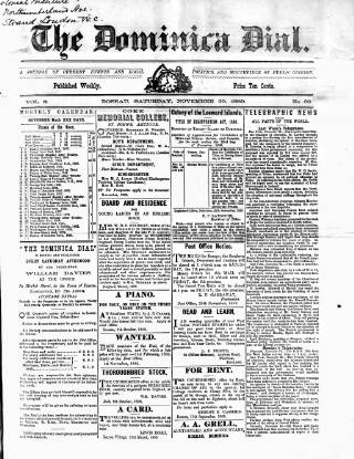 cover page of Dominica Dial published on November 30, 1889