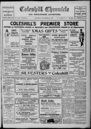 cover page of Coleshill Chronicle published on November 15, 1930