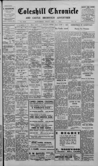 cover page of Coleshill Chronicle published on December 30, 1944