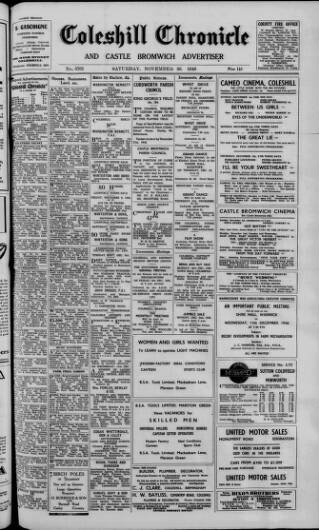 cover page of Coleshill Chronicle published on November 30, 1946