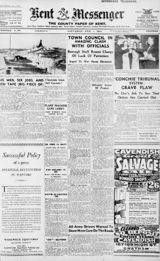 cover page of Kent Messenger published on February 1, 1941