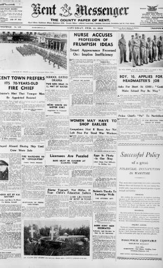 cover page of Kent Messenger published on February 15, 1941