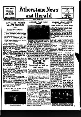 cover page of Atherstone News and Herald published on December 30, 1960