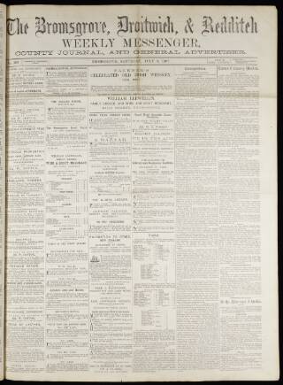 cover page of Bromsgrove & Droitwich Messenger published on July 6, 1867