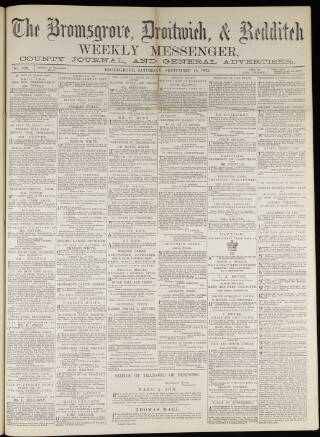 cover page of Bromsgrove & Droitwich Messenger published on September 18, 1875