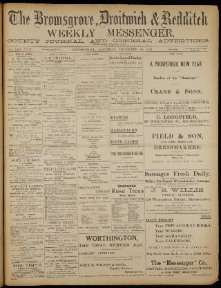 cover page of Bromsgrove & Droitwich Messenger published on December 30, 1911