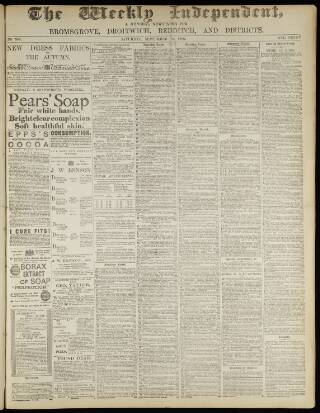 cover page of Weekly Independent (Bromsgrove) published on September 18, 1886