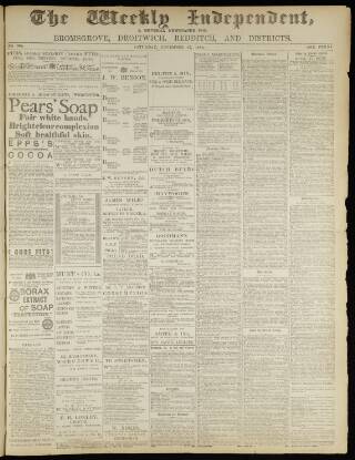 cover page of Weekly Independent (Bromsgrove) published on November 27, 1886