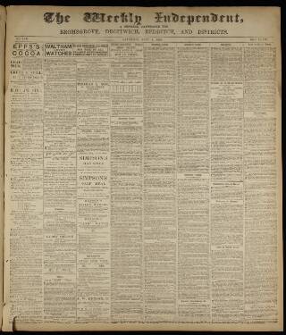 cover page of Weekly Independent (Bromsgrove) published on July 4, 1891