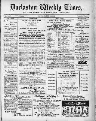 cover page of Darlaston Weekly Times published on December 30, 1882