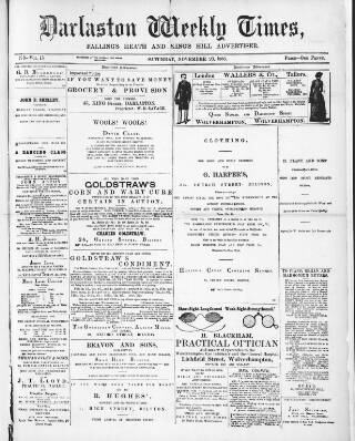 cover page of Darlaston Weekly Times published on November 20, 1886