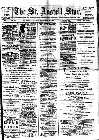 cover page of St. Austell Star published on September 18, 1891