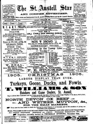 cover page of St. Austell Star published on November 30, 1905