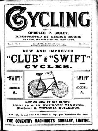 cover page of Cycling published on February 28, 1891