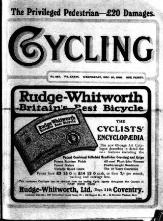 cover page of Cycling published on December 30, 1908