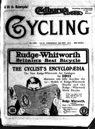 cover page of Cycling published on November 30, 1910