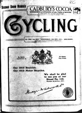 cover page of Cycling published on November 15, 1911