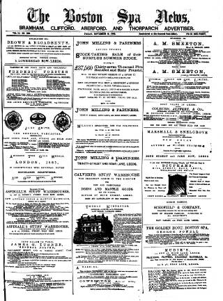 cover page of Boston Spa News published on September 18, 1885