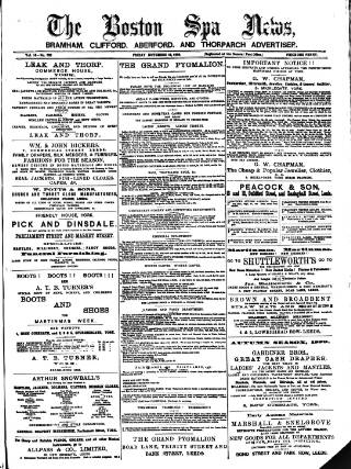 cover page of Boston Spa News published on November 15, 1889