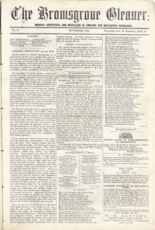 cover page of Bromsgrove Gleaner published on November 1, 1854