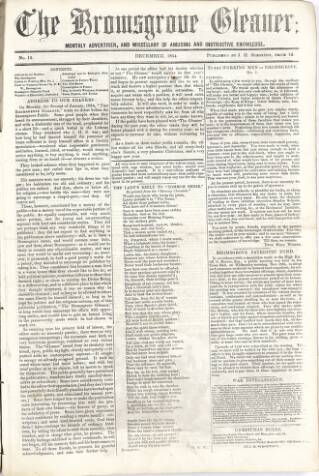 cover page of Bromsgrove Gleaner published on December 1, 1854