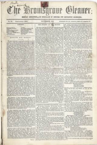 cover page of Bromsgrove Gleaner published on November 1, 1855