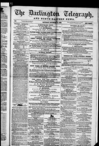 cover page of Darlington Telegraph published on November 15, 1862