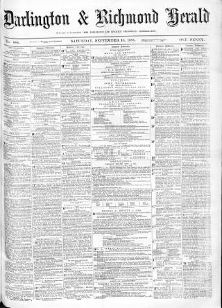 cover page of Darlington & Richmond Herald published on September 18, 1875