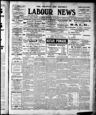 cover page of Halifax and District Labour News published on July 10, 1909