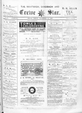 cover page of Nantwich, Sandbach & Crewe Star published on November 13, 1891