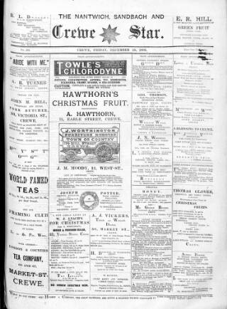 cover page of Nantwich, Sandbach & Crewe Star published on December 18, 1891