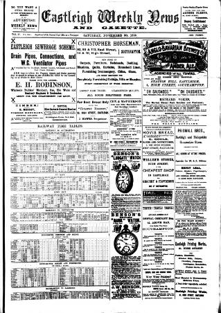 cover page of Eastleigh Weekly News published on November 30, 1895